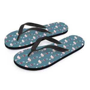 Christmas Snowy Flamingo Pattern Print Flip Flops