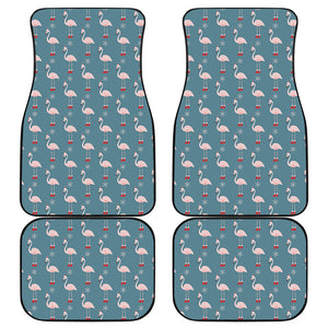 Christmas Snowy Flamingo Pattern Print Front and Back Car Floor Mats