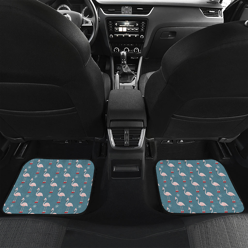 Christmas Snowy Flamingo Pattern Print Front and Back Car Floor Mats