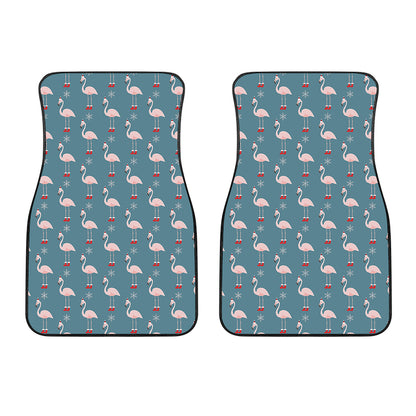 Christmas Snowy Flamingo Pattern Print Front Car Floor Mats