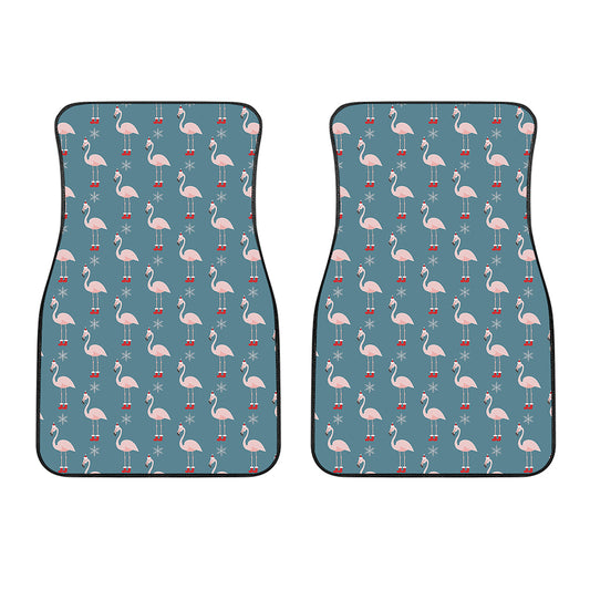 Christmas Snowy Flamingo Pattern Print Front Car Floor Mats