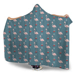 Christmas Snowy Flamingo Pattern Print Hooded Blanket
