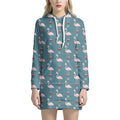 Christmas Snowy Flamingo Pattern Print Pullover Hoodie Dress