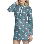 Christmas Snowy Flamingo Pattern Print Hoodie Dress