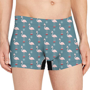 Christmas Snowy Flamingo Pattern Print Men's Boxer Briefs