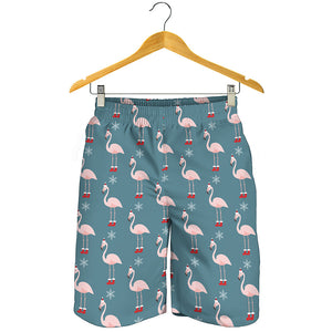 Christmas Snowy Flamingo Pattern Print Men's Shorts