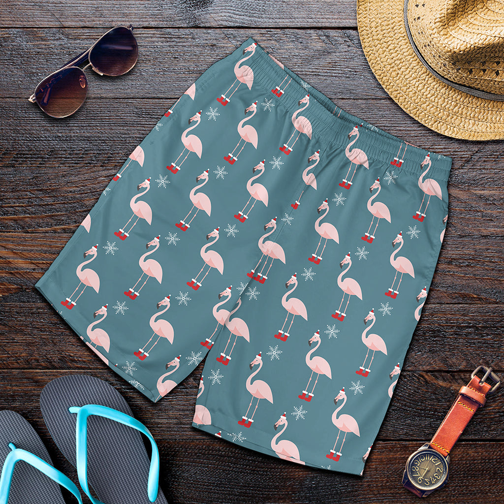 Christmas Snowy Flamingo Pattern Print Men's Shorts