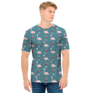 Christmas Snowy Flamingo Pattern Print Men's T-Shirt