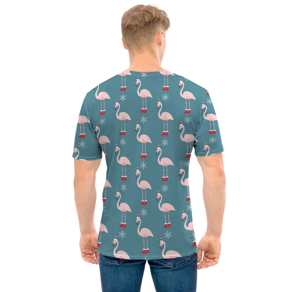 Christmas Snowy Flamingo Pattern Print Men's T-Shirt