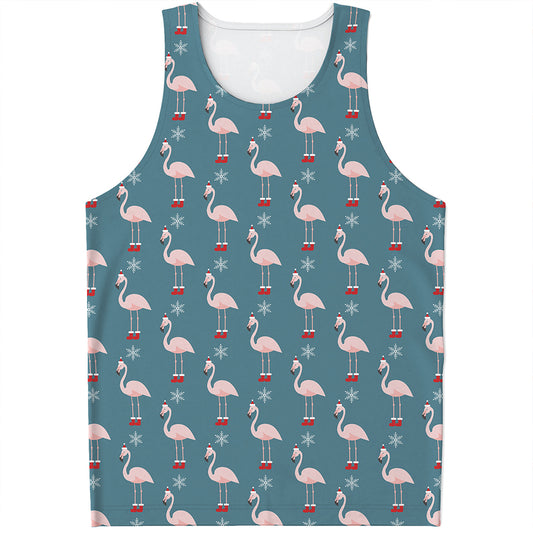 Christmas Snowy Flamingo Pattern Print Men's Tank Top