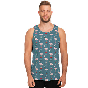 Christmas Snowy Flamingo Pattern Print Men's Tank Top