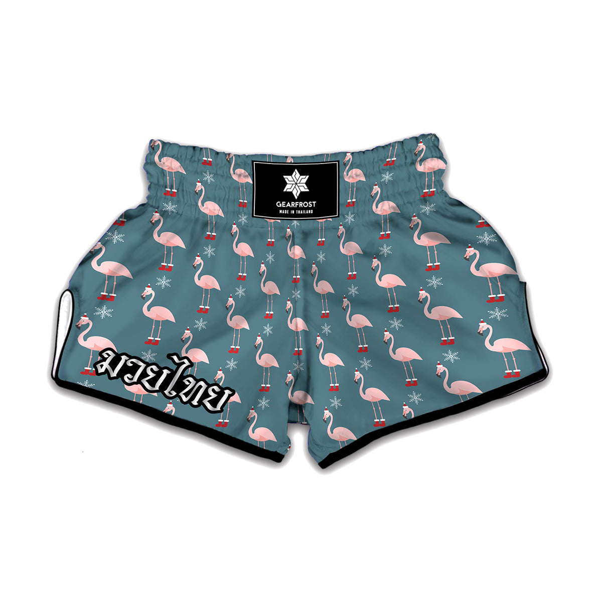 Christmas Snowy Flamingo Pattern Print Muay Thai Boxing Shorts