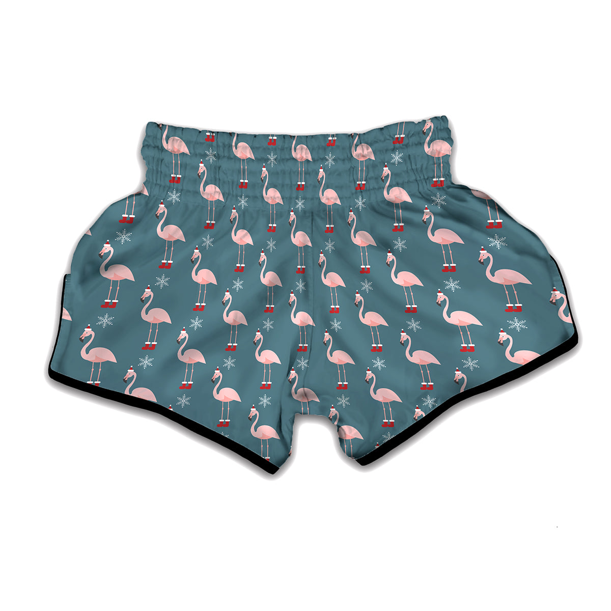 Christmas Snowy Flamingo Pattern Print Muay Thai Boxing Shorts