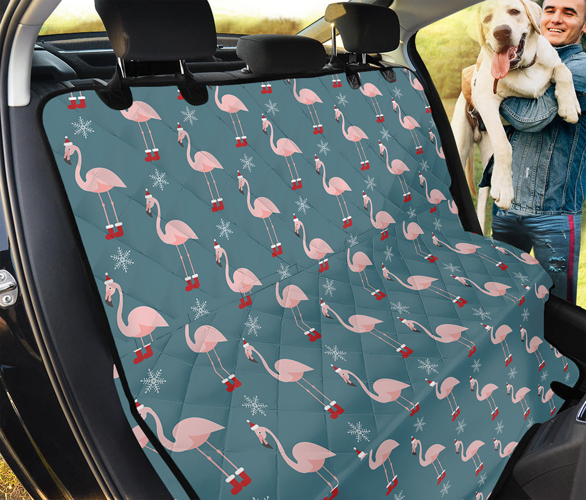 Christmas Snowy Flamingo Pattern Print Pet Car Back Seat Cover