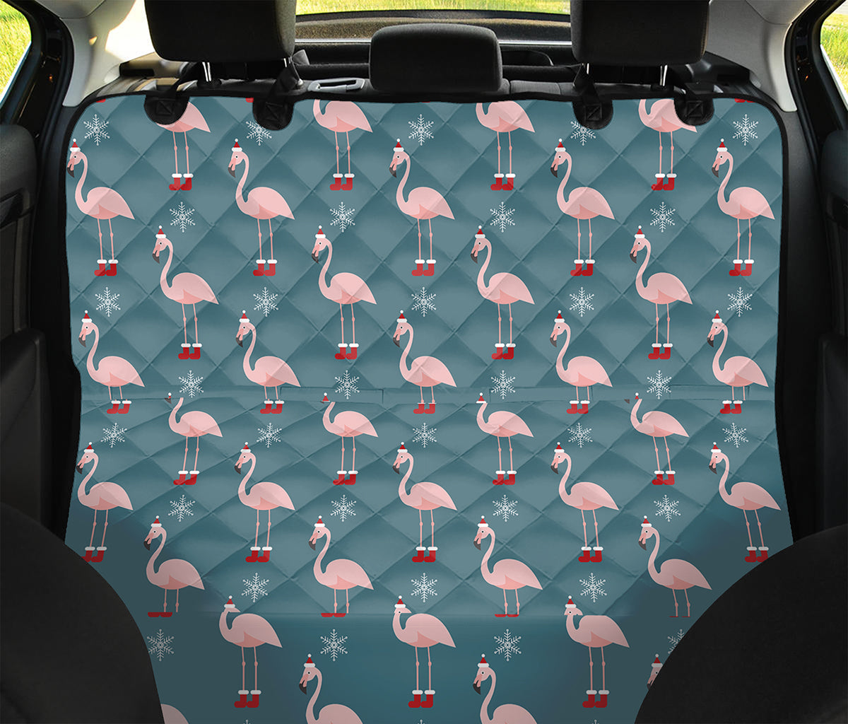 Christmas Snowy Flamingo Pattern Print Pet Car Back Seat Cover