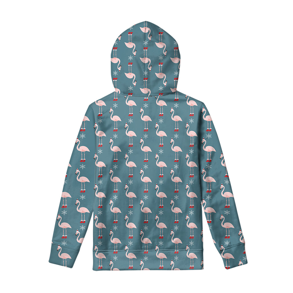 Christmas Snowy Flamingo Pattern Print Pullover Hoodie