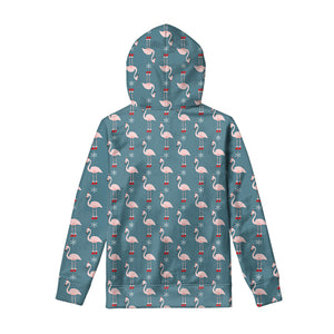 Christmas Snowy Flamingo Pattern Print Pullover Hoodie