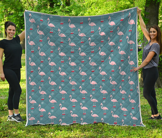 Christmas Snowy Flamingo Pattern Print Quilt
