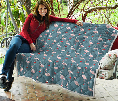 Christmas Snowy Flamingo Pattern Print Quilt