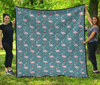 Christmas Snowy Flamingo Pattern Print Quilt