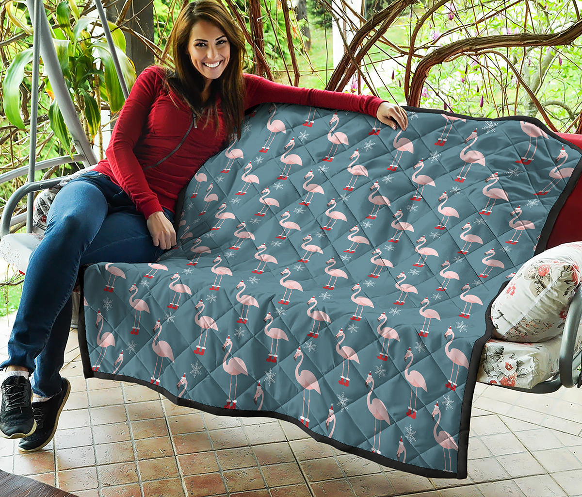 Christmas Snowy Flamingo Pattern Print Quilt