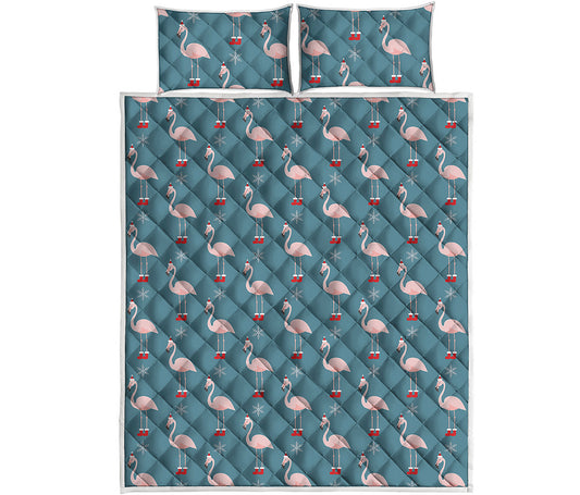 Christmas Snowy Flamingo Pattern Print Quilt Bed Set