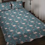 Christmas Snowy Flamingo Pattern Print Quilt Bed Set