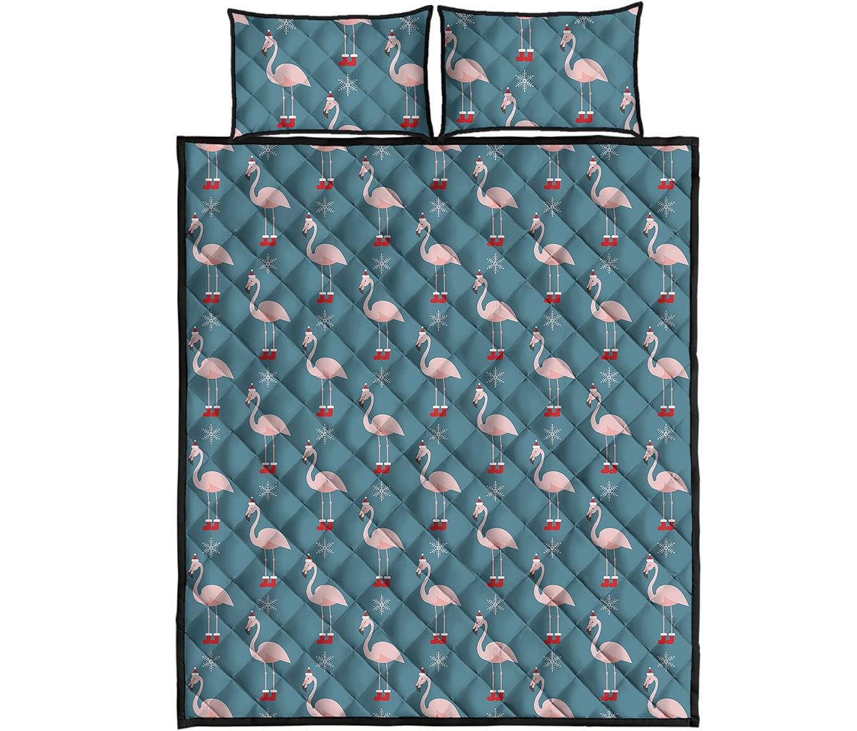 Christmas Snowy Flamingo Pattern Print Quilt Bed Set