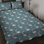 Christmas Snowy Flamingo Pattern Print Quilt Bed Set