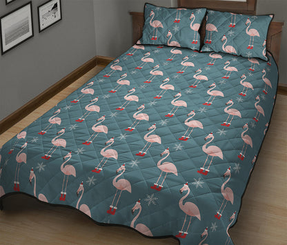 Christmas Snowy Flamingo Pattern Print Quilt Bed Set
