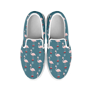 Christmas Snowy Flamingo Pattern Print White Slip On Shoes