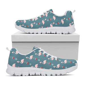 Christmas Snowy Flamingo Pattern Print White Sneakers