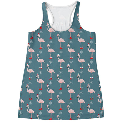 Christmas Snowy Flamingo Pattern Print Women's Racerback Tank Top