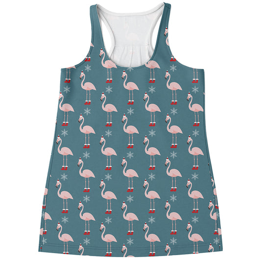 Christmas Snowy Flamingo Pattern Print Women's Racerback Tank Top