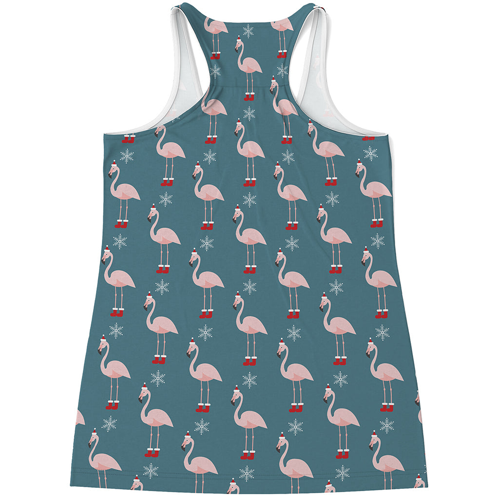 Christmas Snowy Flamingo Pattern Print Women's Racerback Tank Top