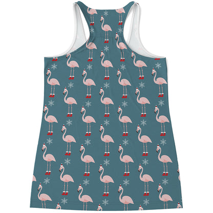 Christmas Snowy Flamingo Pattern Print Women's Racerback Tank Top