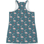 Christmas Snowy Flamingo Pattern Print Women's Racerback Tank Top