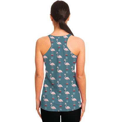 Christmas Snowy Flamingo Pattern Print Women's Racerback Tank Top