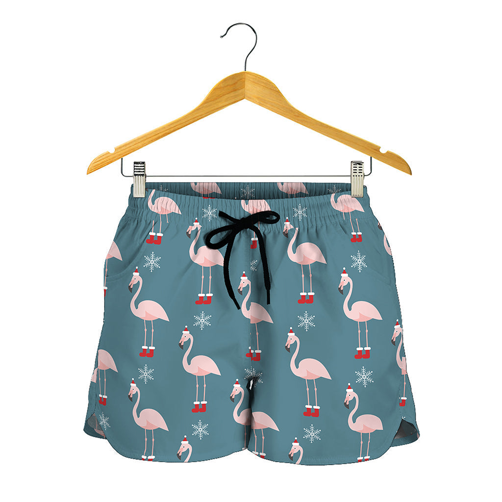 Christmas Snowy Flamingo Pattern Print Women's Shorts