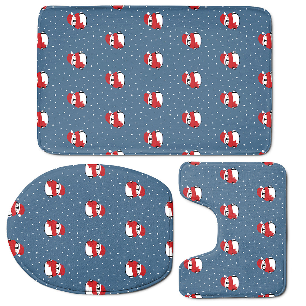 Christmas Snowy Penguin Pattern Print 3 Piece Bath Mat Set