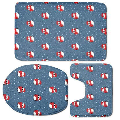 Christmas Snowy Penguin Pattern Print 3 Piece Bath Mat Set