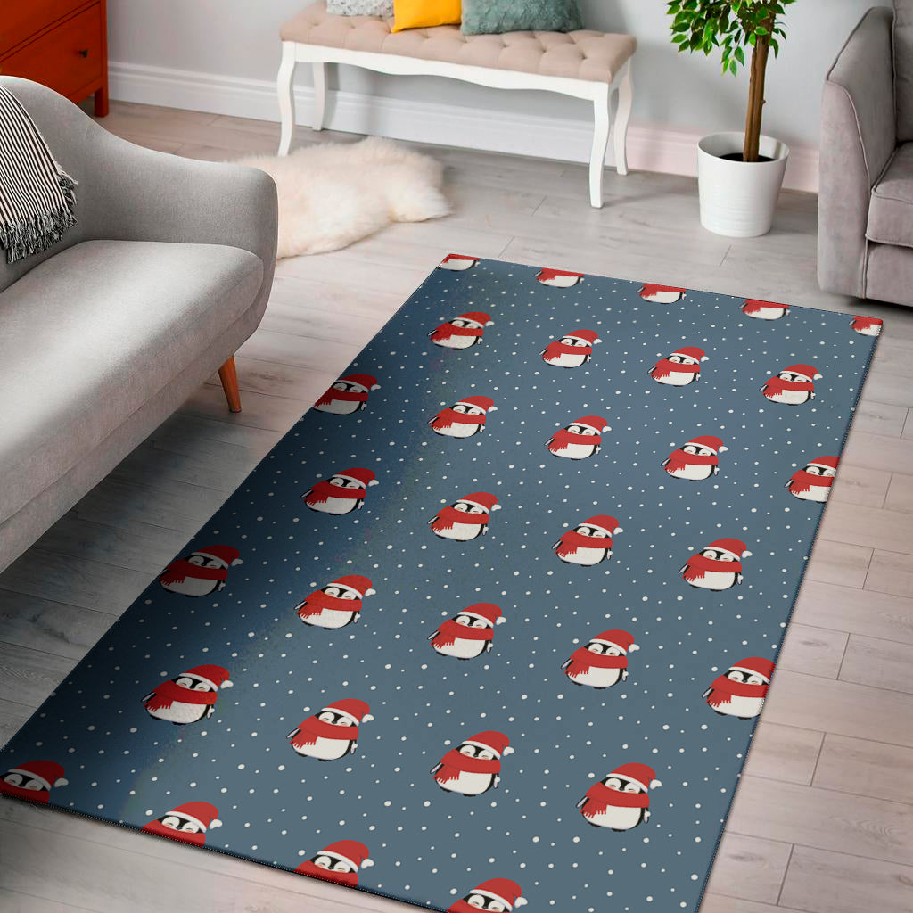 Christmas Snowy Penguin Pattern Print Area Rug