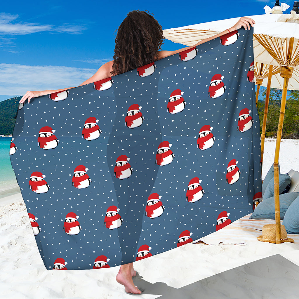 Christmas Snowy Penguin Pattern Print Beach Sarong Wrap