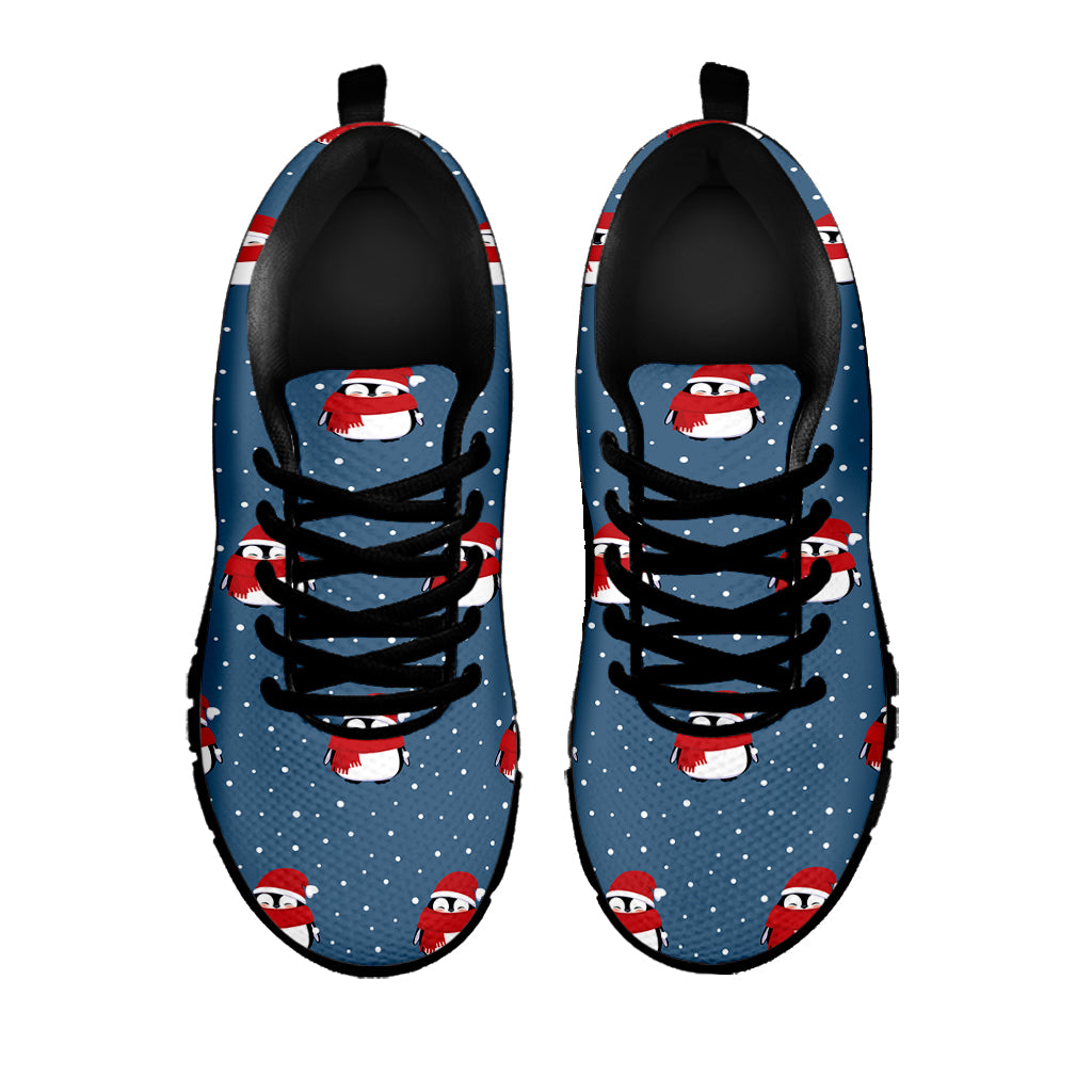 Christmas Snowy Penguin Pattern Print Black Sneakers