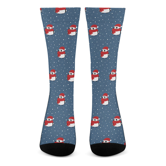 Christmas Snowy Penguin Pattern Print Crew Socks