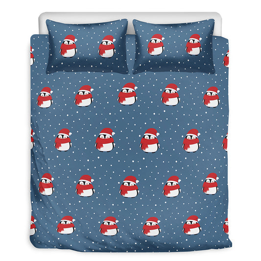 Christmas Snowy Penguin Pattern Print Duvet Cover Bedding Set