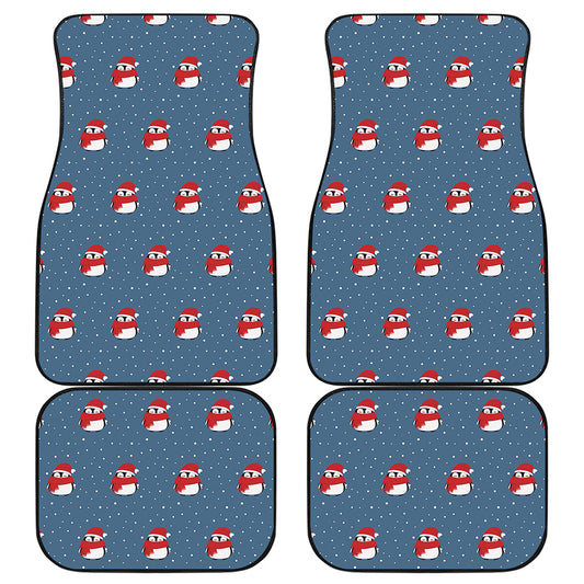Christmas Snowy Penguin Pattern Print Front and Back Car Floor Mats