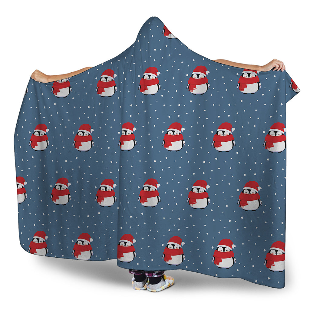 Christmas Snowy Penguin Pattern Print Hooded Blanket