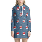 Christmas Snowy Penguin Pattern Print Pullover Hoodie Dress
