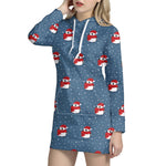 Christmas Snowy Penguin Pattern Print Pullover Hoodie Dress